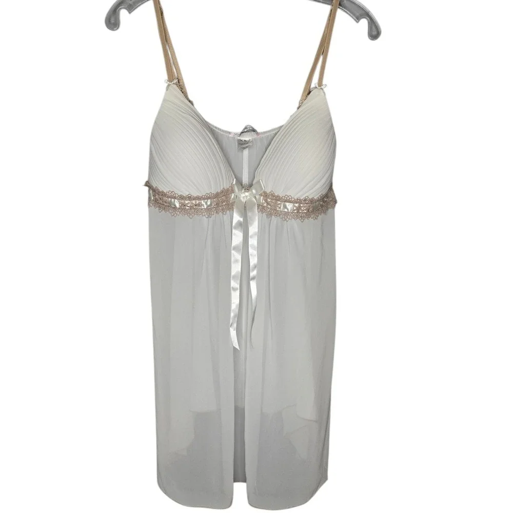 Linea Donatella Ivory Lace‎ Babydoll Chemise XL Bridal Sheer Chiffon Lingerie